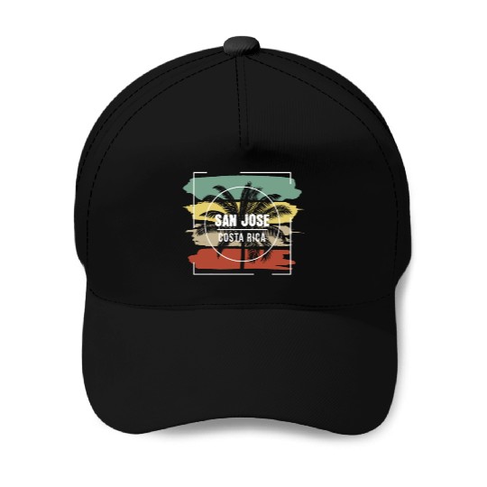 San Jose Costa Rica Artistic Palm Tree Retro Baseball Caps