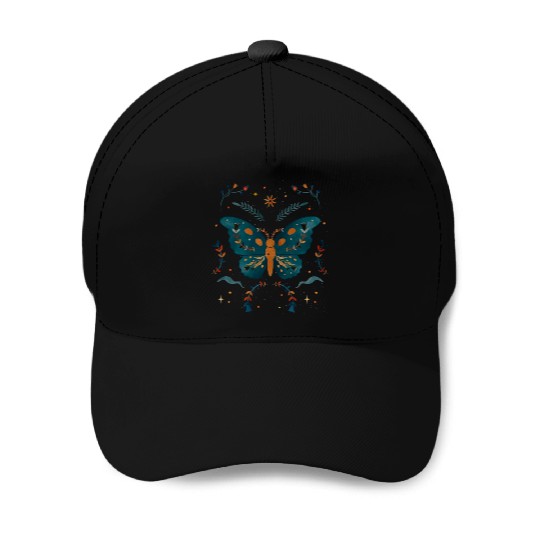 Butterfly Between Flowers Green & Orange design Baseball Caps