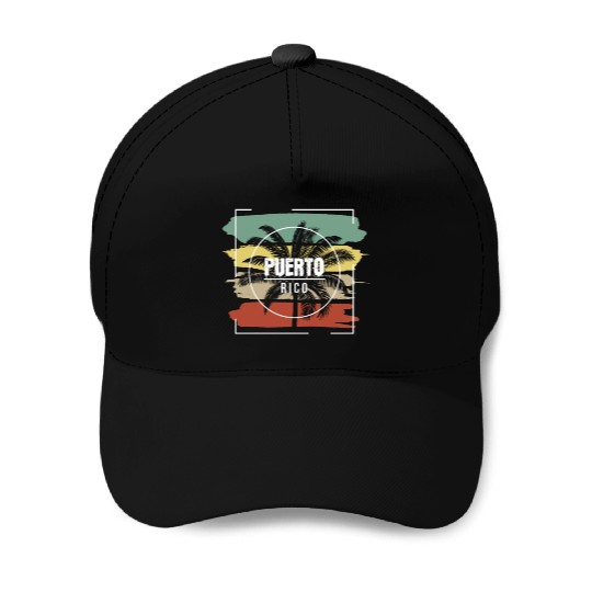 Puerto Rico Artistic Palm Tree Retro Baseball Caps