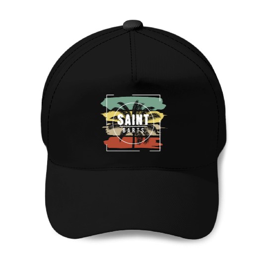 Saint Barts Artistic Palm Tree Retro Baseball Caps