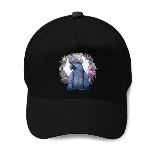 Watercolor Hyacinth Macaw Parrot Bird Flower Crown Baseball Caps