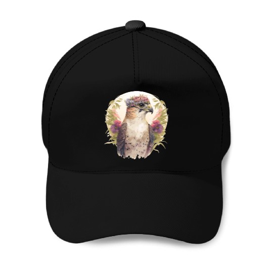 Watercolor Falcon Birds Of Prey Flower Crown Flora Baseball Caps