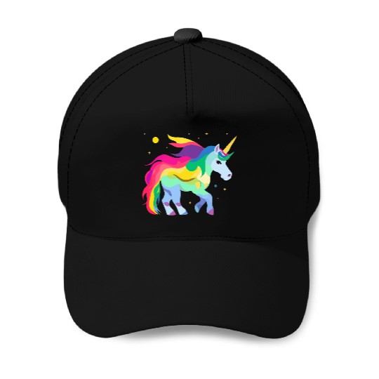 Magical and Colorful Unicorn Illustration Baseball Caps