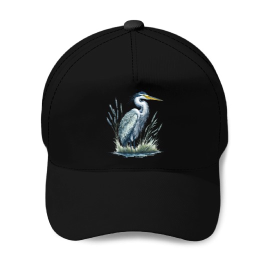 Watercolor Heron in Nature Baseball Caps