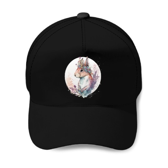 Cute Watercolor Squirrel Flower Crown Animal Lover Baseball Caps