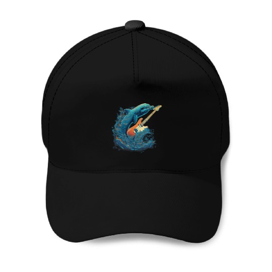 Dolphin Playing Electric Guitar Rock Baseball Caps