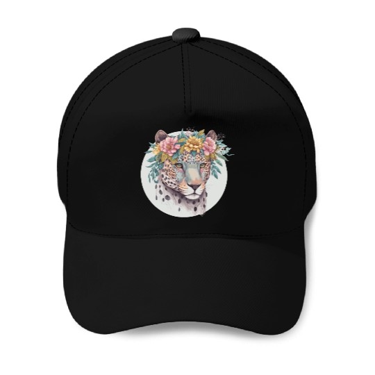 Floral Jaguar Flower Crown Watercolor Animal Baseball Caps