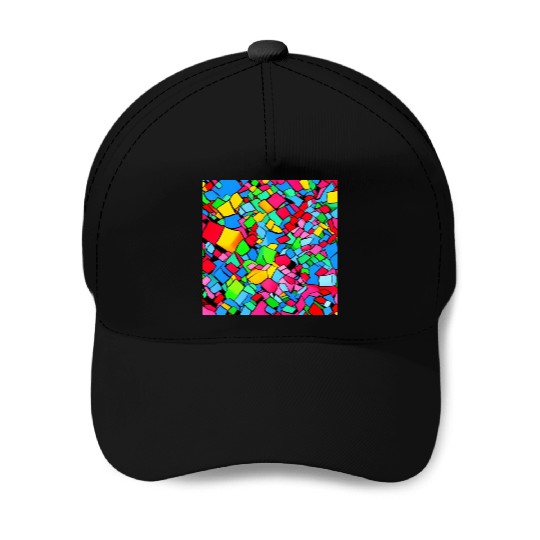 ABSTRACT PAINTING COLORFULL WATERBASE CUBE BLACK Baseball Caps