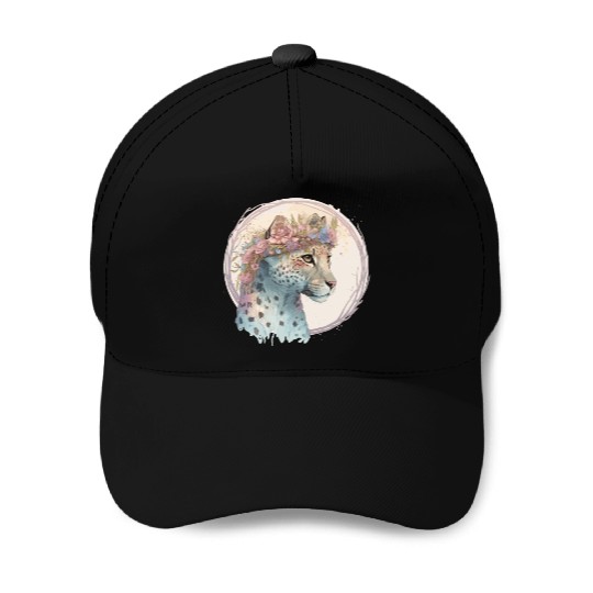 Cute Cheetah Flower Crown Floral Watercolor Animal Baseball Caps