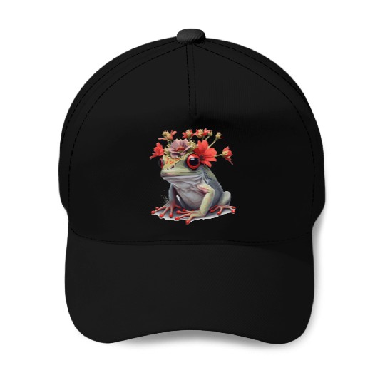 Cute Red Eyed Tree Frog Flower Crown Amphibian Lov Baseball Caps