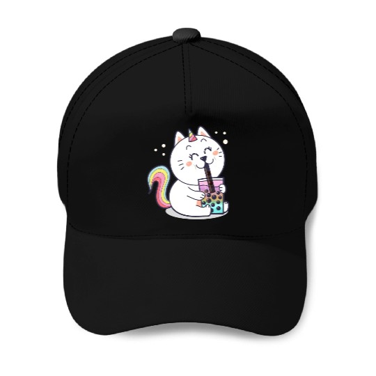 Bubble Tea Cute Kawaii Unicorn Cat Japanese Baseball Caps