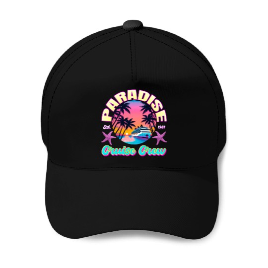 Paradise Cruise Crew-80's Miami Cruise Ship Design Baseball Caps