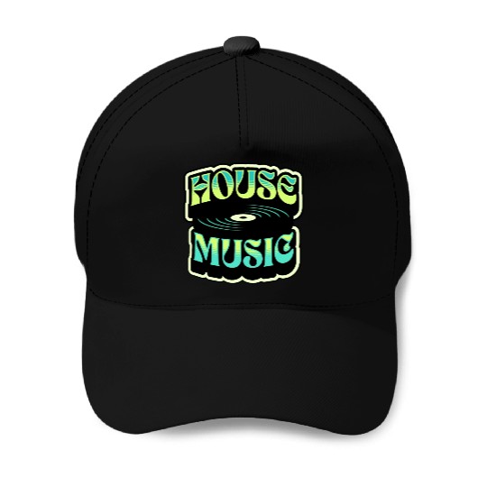 HOUSE MUSIC - Groovy Vinyl (teal/lime) Baseball Caps