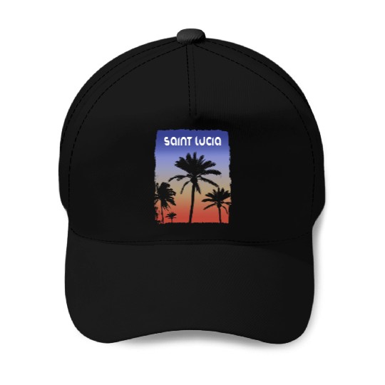 Saint Lucia Sunset Vacation Souvenir Palm Tree Baseball Caps