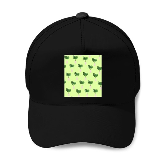 Green Tropical Palm Leaves In A Grey Vessel Baseball Caps