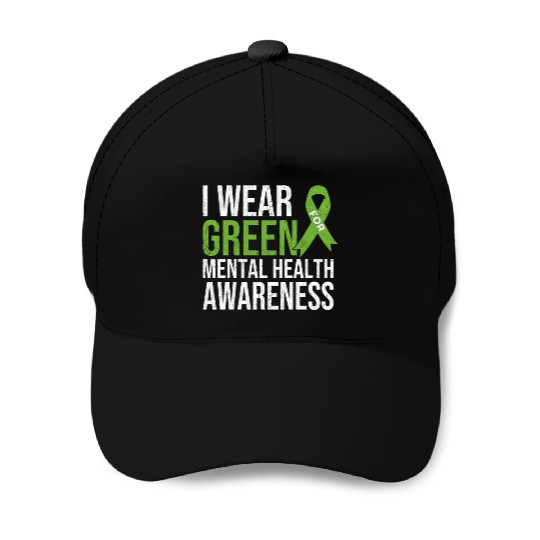 Green Ribbon Mental Health & Depression Awareness Baseball Caps