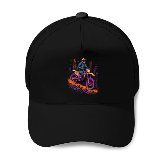 Dirt Bike Biking City Skyline Motocross Baseball Caps