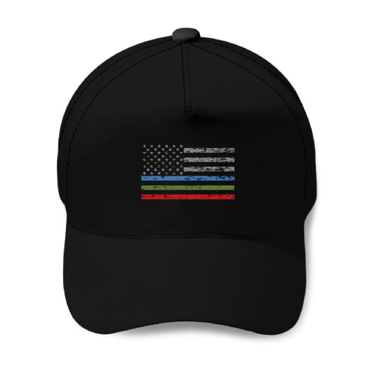 Thin Blue Green Red Line American Flag Support Baseball Caps