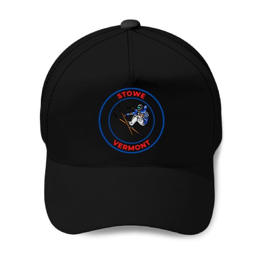 Retro Skiing in Stowe Vermont Holiday Souvenir Baseball Caps