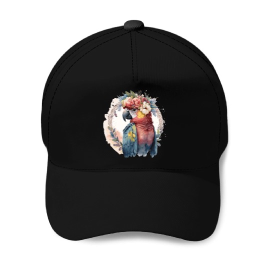 Watercolor Parrot Macaw Bird Flower Crown Pet Bird Baseball Caps