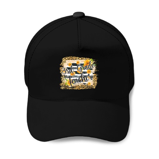 Leopard Sunflower 3rd Grade Teacher First Day Back Baseball Caps