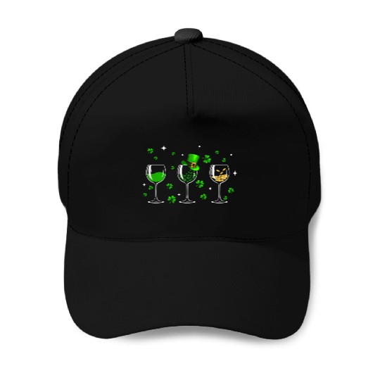 Three Wine Glasses Clover Shamrock St Patrick Day Baseball Caps