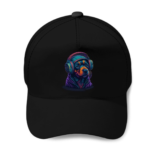 Cute Rottweiler Dog Wearing Headset for Gamer Baseball Caps