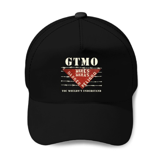 Gtmo Land Mine Barbed Wire Sign Guantanamo Bay Cub Baseball Caps