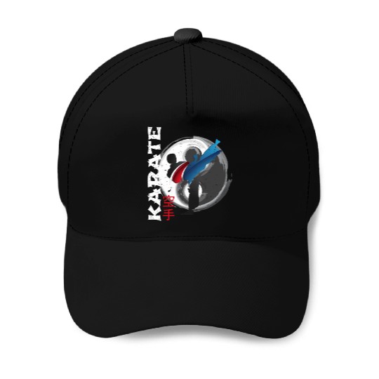 Martial Side Kick Ying Yang Karate Baseball Caps