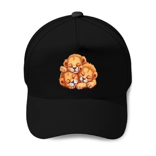 Sleeping lion cubs Baseball Caps