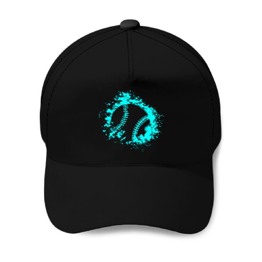 Softball Distressed Ball Teal Black Baseball Caps