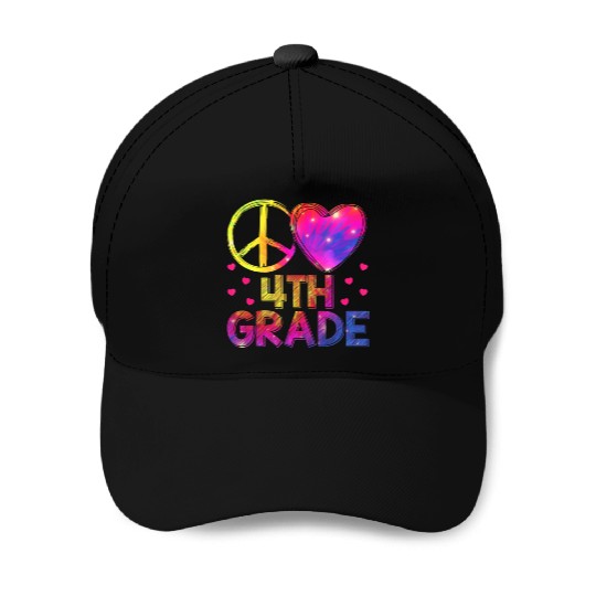 Tie Dye Peace Love 4th Grade Teacher Student Back Baseball Caps