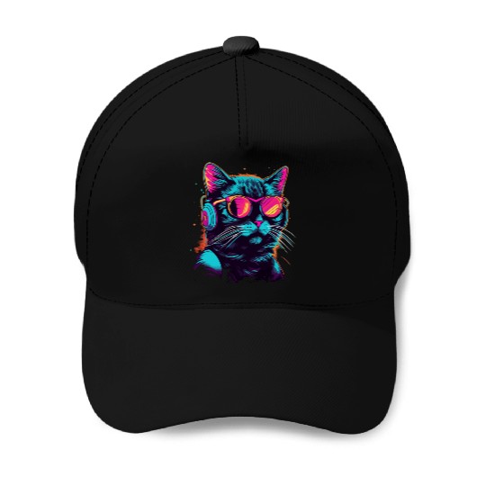 80s Cat Music Baseball Caps