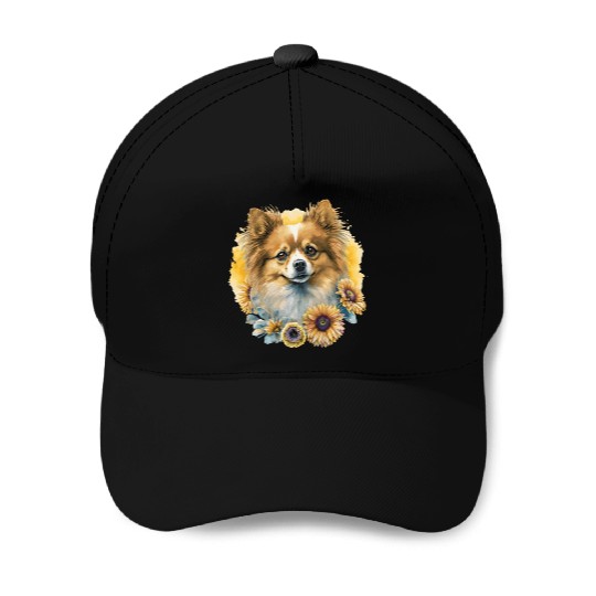 Cute Pomeranian Sunflower Dog Breed Pet Puppy Baseball Caps