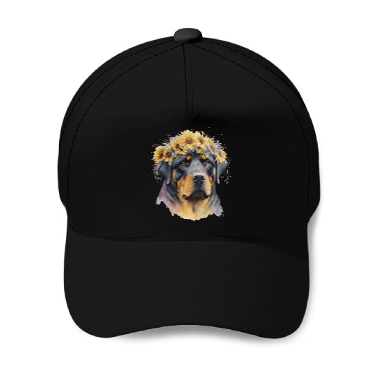 Cute Rottweiler Sunflower Dog Breed Pet Puppy Baseball Caps
