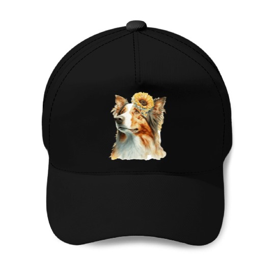 Cute Border Collie Sunflower Dog Breed Pet Puppy Baseball Caps