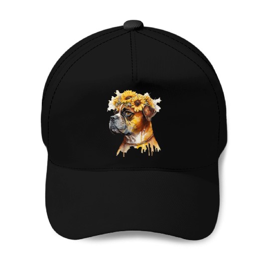 Cute Boxer Sunflower Dog Breed Pet Puppy Baseball Caps