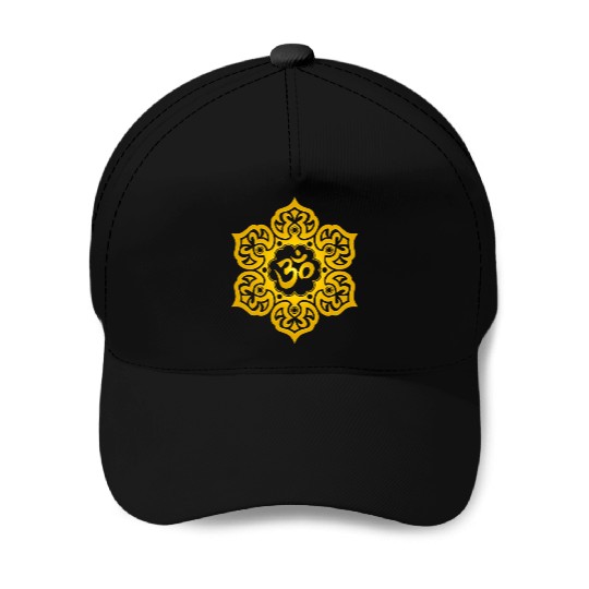 Yellow Lotus Yoga Om Baseball Caps