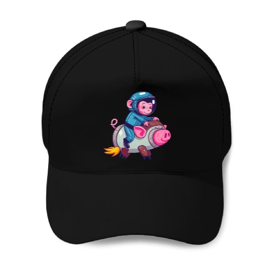Pig and Monkey as Astronauts Baseball Caps