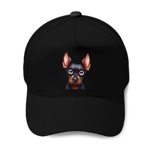 Playful Doberman Pinscher Art Baseball Caps