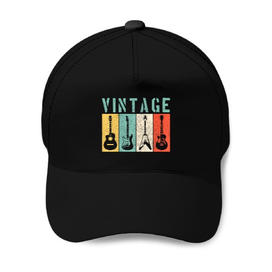 Vintage Guitar Player Retro Guitarist Musician Baseball Caps