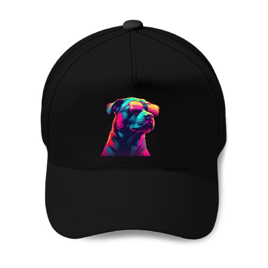 Retro Woof A Dog s Synthwave Adventure Baseball Caps