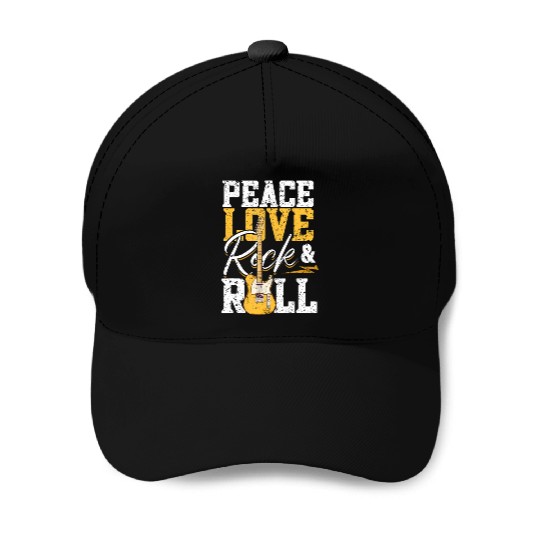 Peace Love Rock & Roll Electronic Rock Guitar Baseball Caps