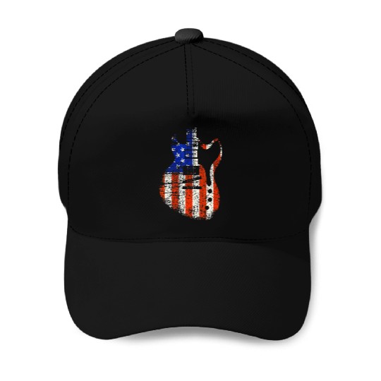 Bassist USA American Flag Bass Guitar Player Baseball Caps