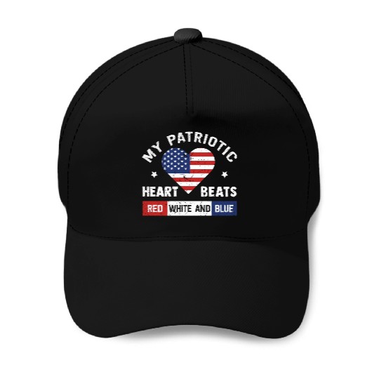 My Patriotic heart red white blue 4th of July Baseball Caps