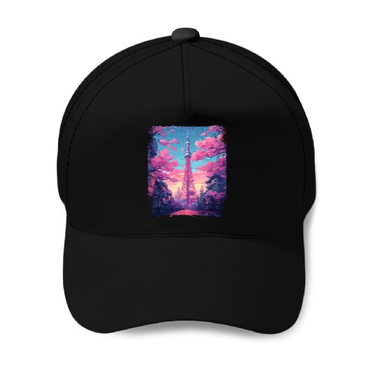 Vaporwave Aesthetic Skytree Tokyo Japanese Sight Baseball Caps