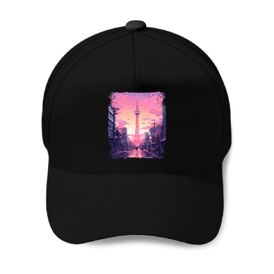 Aesthetic Vaporwave Skytree Tokyo Japanese Sight Baseball Caps