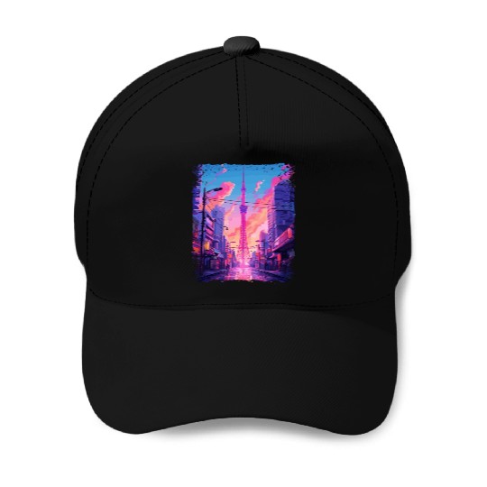 Vaporwave Aesthetic Japanese Skytree Tokyo Sight Baseball Caps