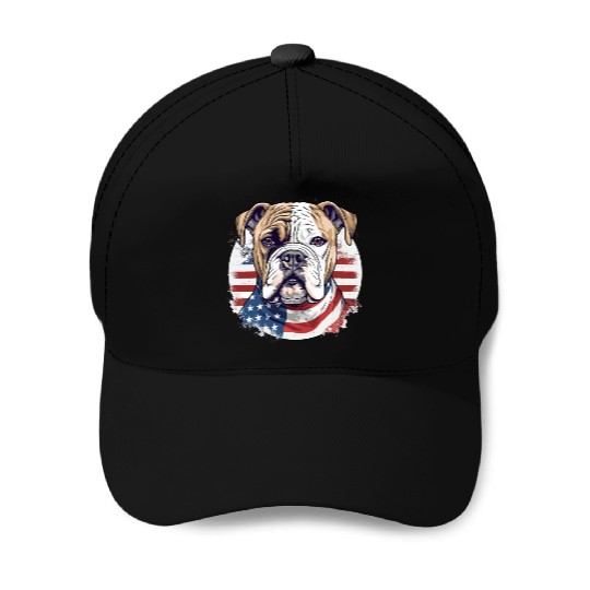 Bulldog of Liberty, Patriotic Bulldog with US Flag Baseball Caps