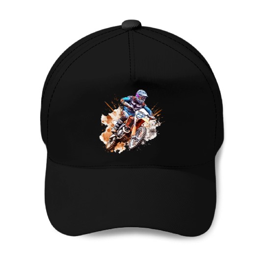 Watercolor Rush - Vibrant Motocross Artwork Baseball Caps